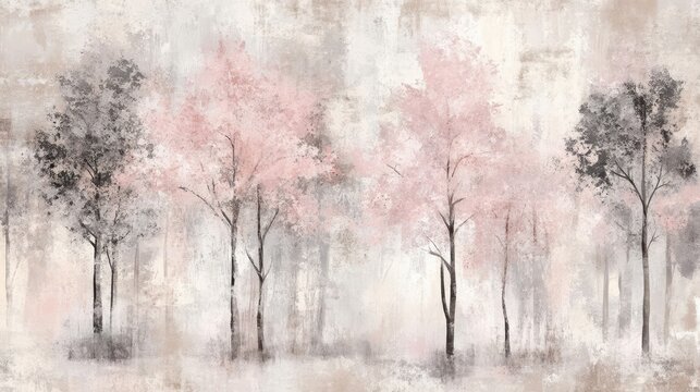 Delicate watercolor trees soft grunge texture perfect for refined spaces