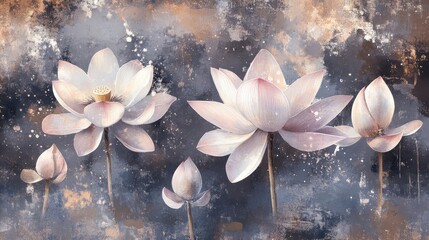 Pastel lotus flowers soft pink petals on dark textured grunge