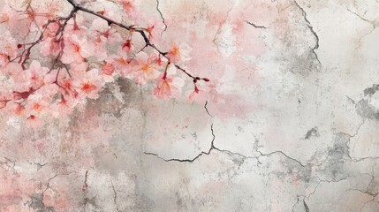 Whimsical cherry blossoms light pinks on heavily distressed texture