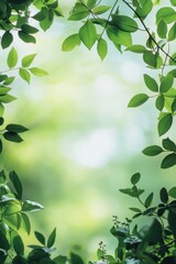 Obraz premium A lush green tree with a frame of leaves surrounding it. The leaves are vibrant and healthy