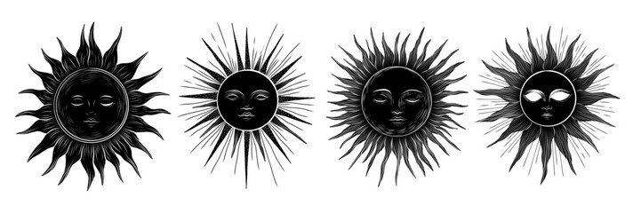 Vector illustration set of moon phases. Different stages of moonlight activity in vintage engraving style. Zodiac Signs