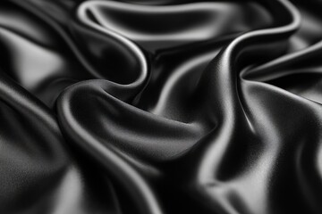 Fototapeta premium Smooth black fabric with folds. This photo shows the texture and elegant look of black fabric for design projects.