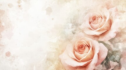 Soft watercolor roses faded hues on aged ink-splattered backdrop
