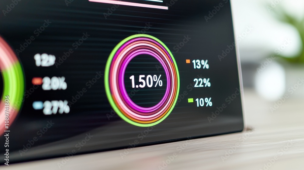 Poster concept of educational skills assessment. a colorful graphical display showing percentage metrics, w