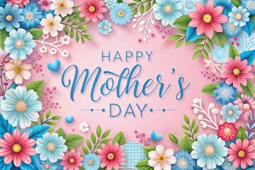 a pink background with flowers and a frame that says happy mothers day