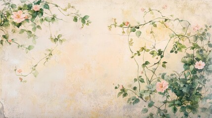 Soft vines blending into a textured background for romantic wallpaper