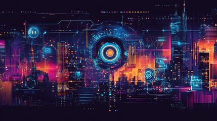 Fototapeta premium A modern security camera surrounded by digital system, Digital technology security camera