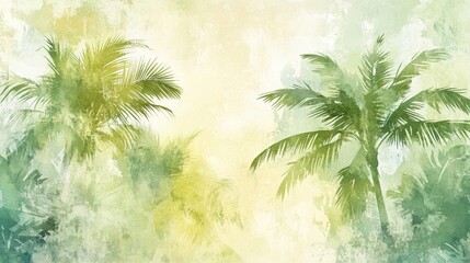 Tropical palms in soft greens fading into grunge wallpaper
