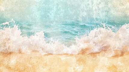 Pastel beach waves on golden sand with grunge wallpaper