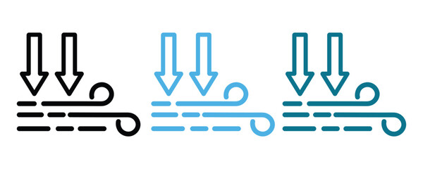 Symbol of windy weather and its pressure, air pressure icon, wind blow with pressure symbol icon isolated on white background. 