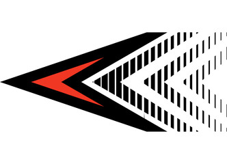 Red and black vector striped arrow on white background. Pointer. Navigation, Symbol. Design element. Sports pattern.