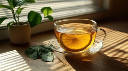 Refreshing Citrus Tea with a Lemon Slice in Morning Light
