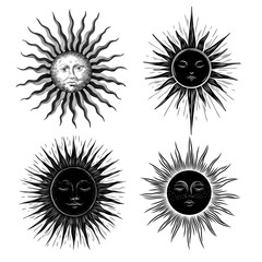 Vector illustration set of moon phases. Different stages of moonlight activity in vintage engraving style. Zodiac Signs