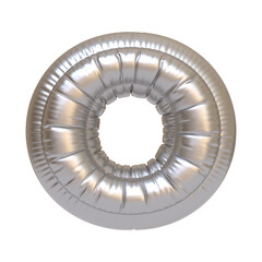 Metallic silver balloon in the shape of the letter O on a white background, perfect for party decorations, celebrations, and events. 3D render illustration