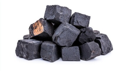 View of stacked charcoal briquettes as a source of renewable energy