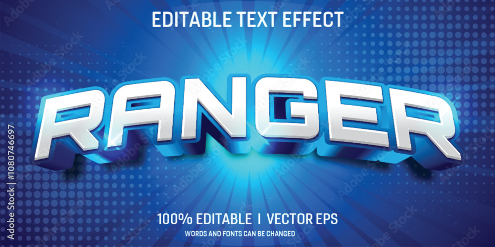 Poster editable ranger vector 3d text effect with modern style design