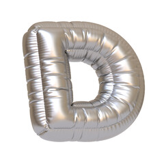 Glossy silver balloon shaped as the letter D, perfect for party decorations, events, or metallic-themed alphabet displays. 3D render illustration