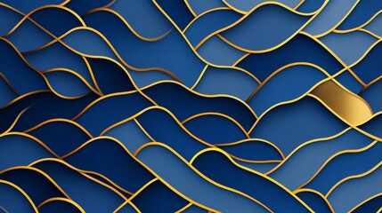 This premium design showcases a sophisticated background with intricate gold lines and geometric patterns on a rich dark blue surface ideal for elegant invitations to special events.