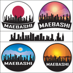 Obraz premium Maebashi Japan Flag Skyline Cityscape Silhouette Travel Souvenir Sticker Isolated Vector