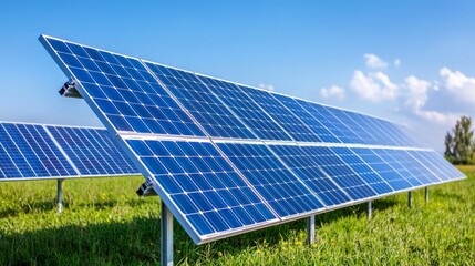 On a clear day, a stunning sunset over solar panels demonstrates sustainable technology and renewable energy.