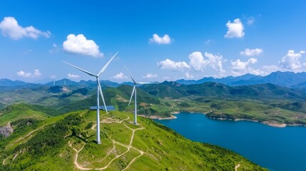 An eco-friendly future can be achieved through renewable energy systems, demonstrating wind turbines and solar panels.