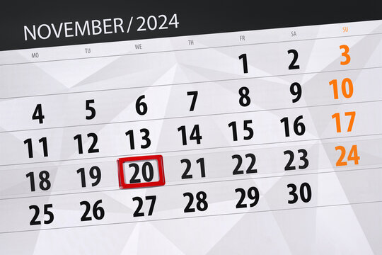 Calendar 2024, deadline, day, month, page, organizer, date, November, wednesday, number 20