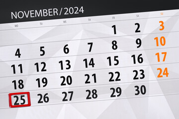 Calendar 2024, deadline, day, month, page, organizer, date, November, monday, number 25