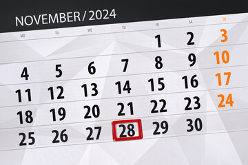 Calendar 2024, deadline, day, month, page, organizer, date, November, thursday, number 28