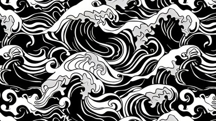 Fototapeta premium A seamless pattern of black and white waves, offering a dynamic backdrop for designs