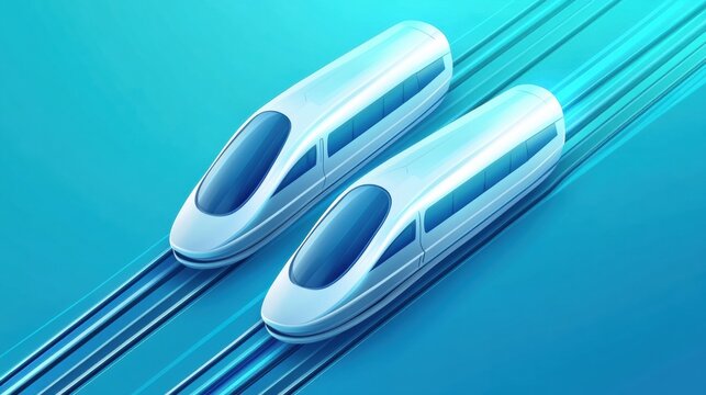 Futuristic high-speed trains racing on parallel tracks in a sleek, modern design, AI