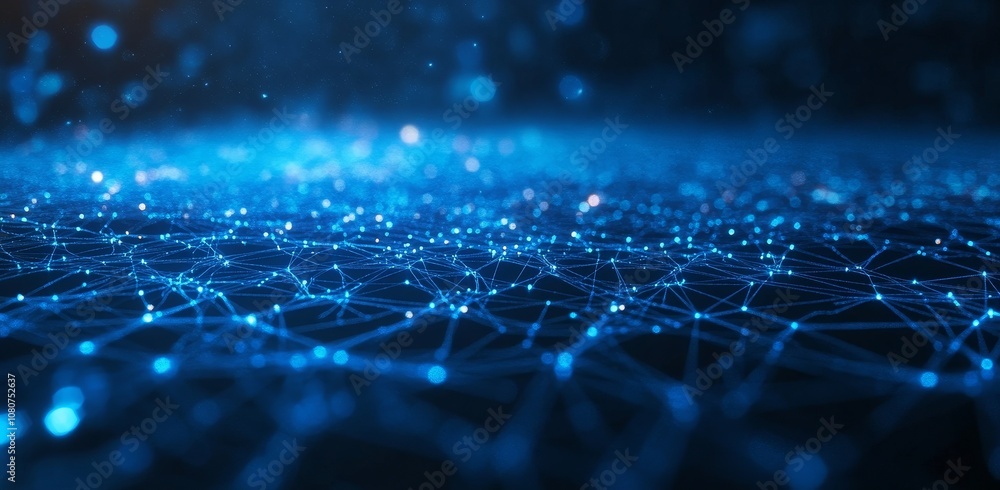 Poster this is a concept illustration of a futuristic horizontal digital space with a digital grid and circ