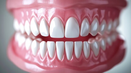 Obraz premium 3D illustration of dental implants in a realistic depiction of gums and teeth on a light background