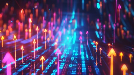 Obraz premium A dynamic background with glowing lines and arrows moving upwards, signaling progress and growth in business earnings