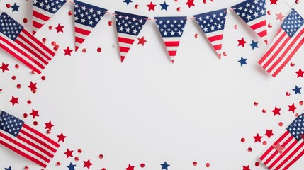 Obraz premium A festive background with American flags and bunting, perfect for celebrating the Fourth of July with friends and family