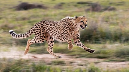 Obraz premium Cheetah Sprinting Across Sunlit Plain, Displaying Raw Power and Agility