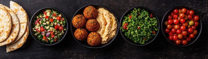 Savor the crunch indulge in crispy falafel balls accompanied by fresh ingredients and dips