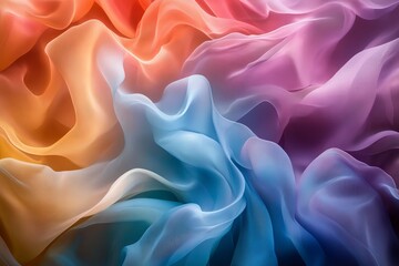 Fototapeta premium Vibrant abstract image featuring flowing, fabric-like waves in a spectrum of colors, creating a dynamic and artistic background.