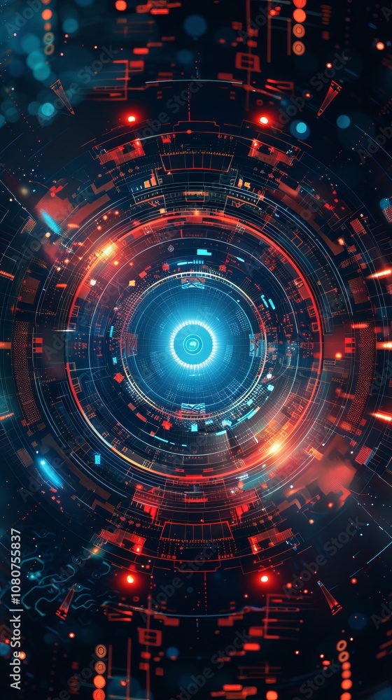 Poster a colorful image of a circle with a blue light in the center. the circle is surrounded by many other