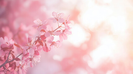 Delicate cherry blossoms bloom under soft sunlight in a serene spring garden, capturing nature's beauty and tranquility