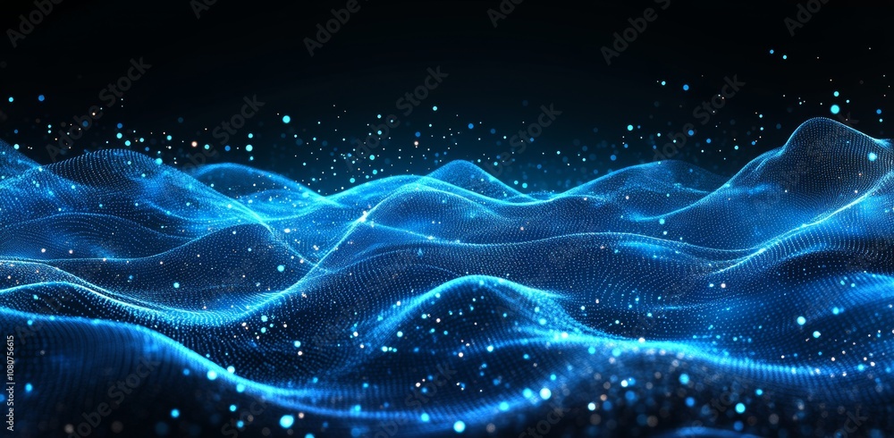 Poster the landscape of digital technology with wave dots connecting net hi tech abstract blue futuristic t