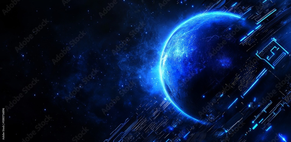 Poster featured is an abstract background with blue technology artwork related to innovation in communicati