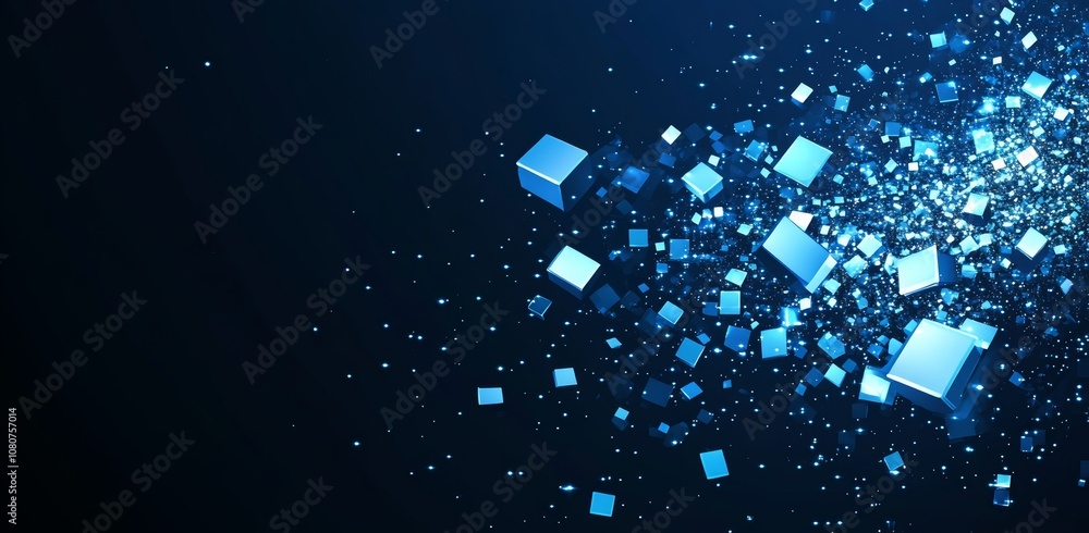 Aufkleber this is a futuristic digital perspective with floating particles, a skyline that is illuminated, and
