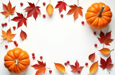 Autumn pumpkins still life on a white background. Halloween pumpkin decoration border. Thanksgiving Holiday festival concept