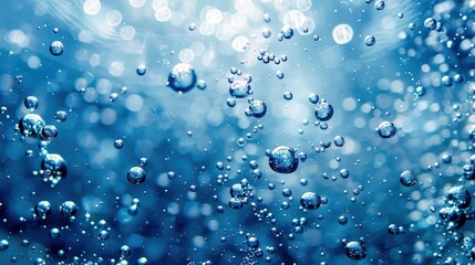 Illustrate a clean and minimalistic composition featuring a few evenly spaced water drops on a solid, vibrant blue background for a sleek and modern look.