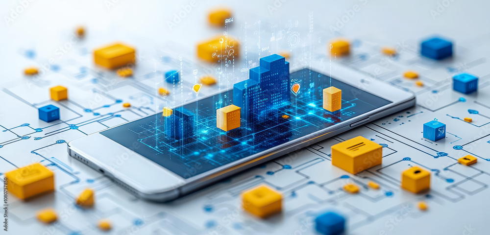 Poster digital transformation and iot innovation with smartphone and global network visualization