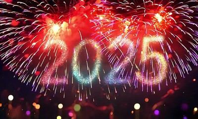 Colorful fireworks 2025 celebration 4K bright sparks new year countdown dazzling lights