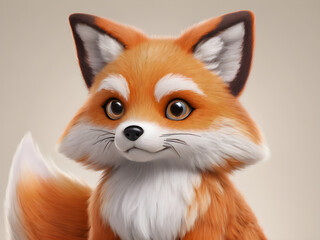 Fototapeta premium An orange-red fox icon with thick, fluffy fur, a long tail and sharp eyes. The fur and ears are clearly detailed.
