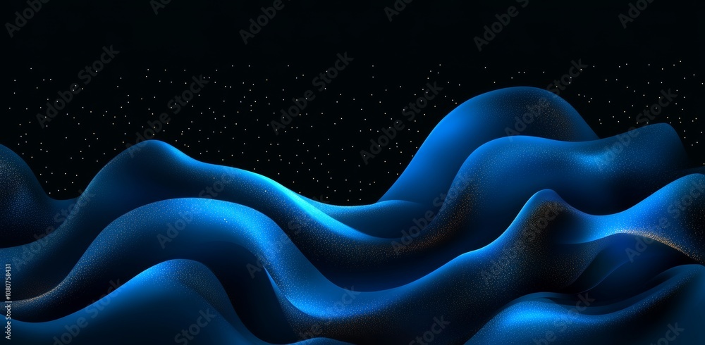 Poster a futuristic blue background with wave dots connecting the grid. digital landscape with wave dots co