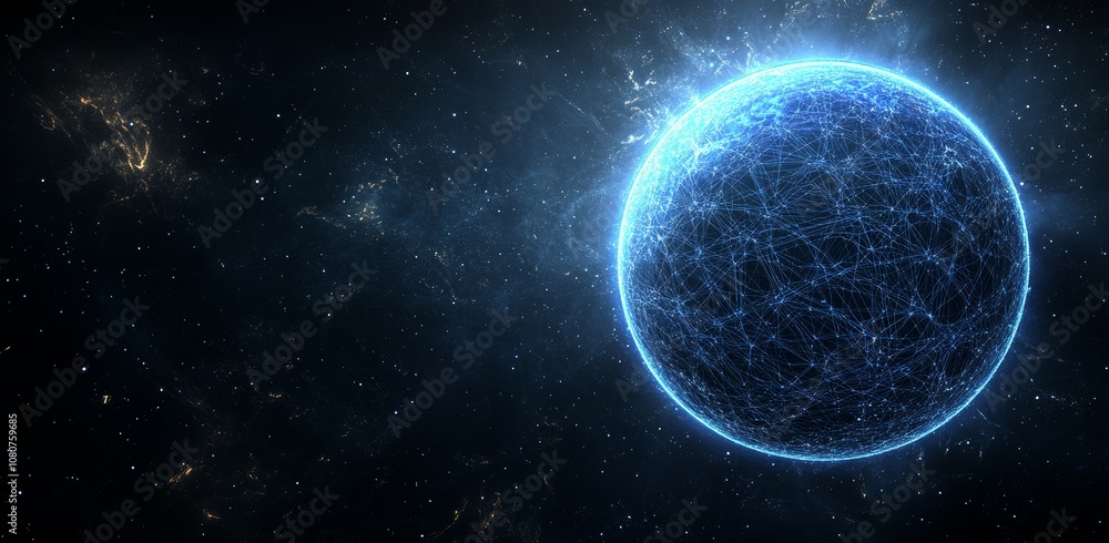 Poster an illustration of a hologram globe floating around a futuristic digital element. future concepts fo