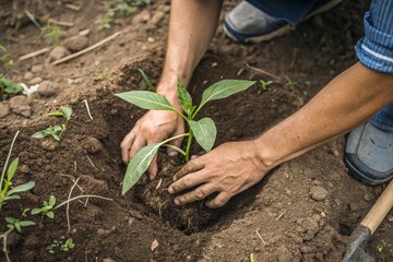 person planting a plant